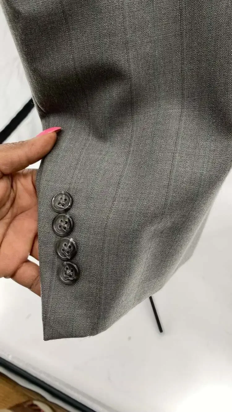 Vintage Burberry Men's Gray Pinstriped Two-Button Blazer Jacket